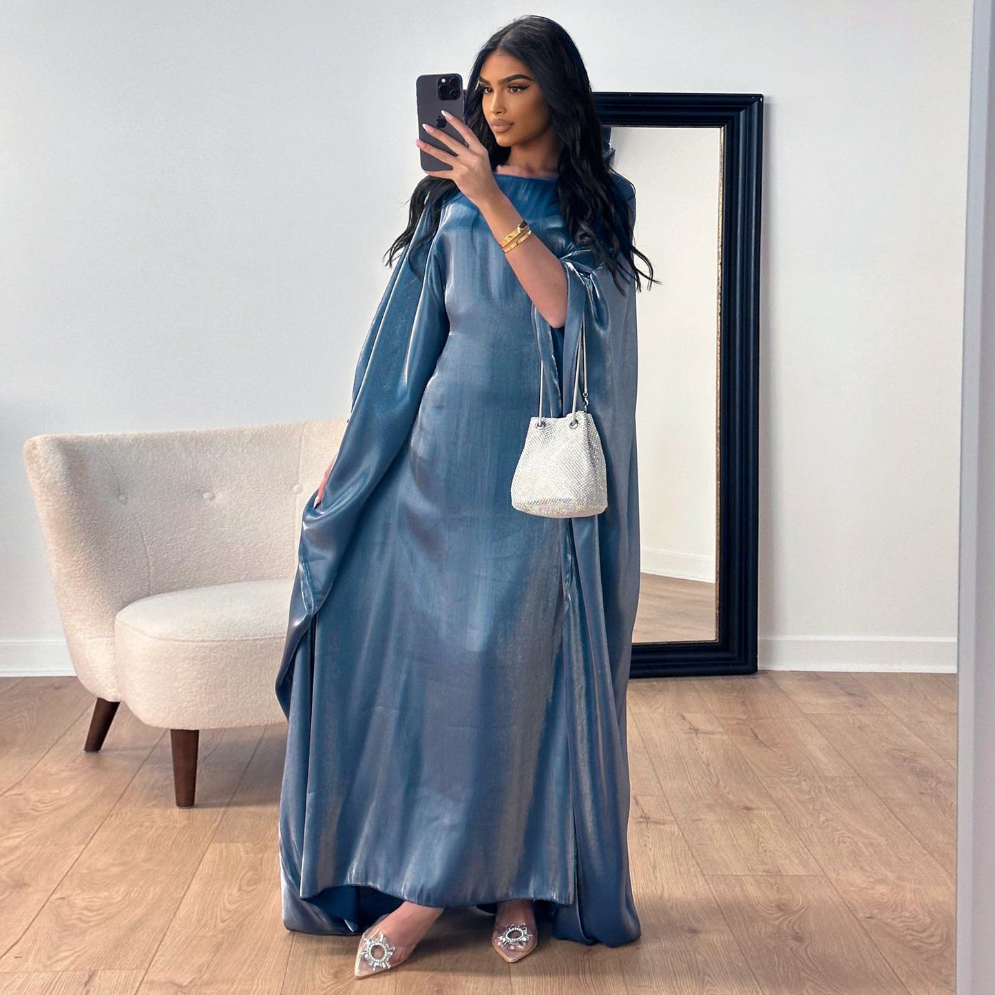 Butterfly Kaftan Abaya Steel Blue